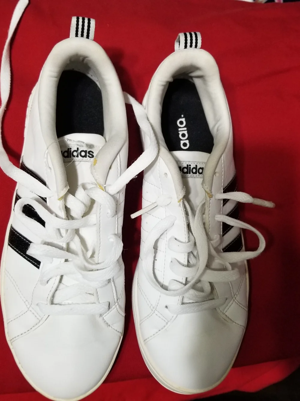 Adidas Adult Size 6 White Neo Baseline Sneakers with Black Three-Stripes